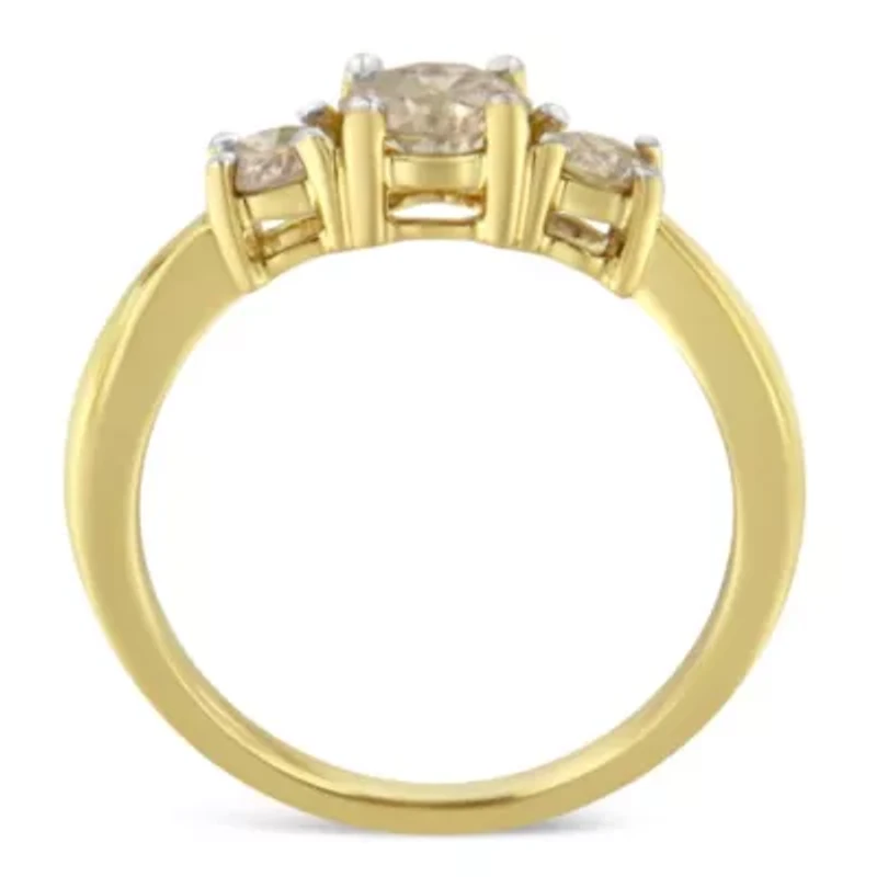 10K Yellow Gold Three Stone Diamond Band Ring