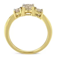 10K Yellow Gold Three Stone Diamond Band Ring