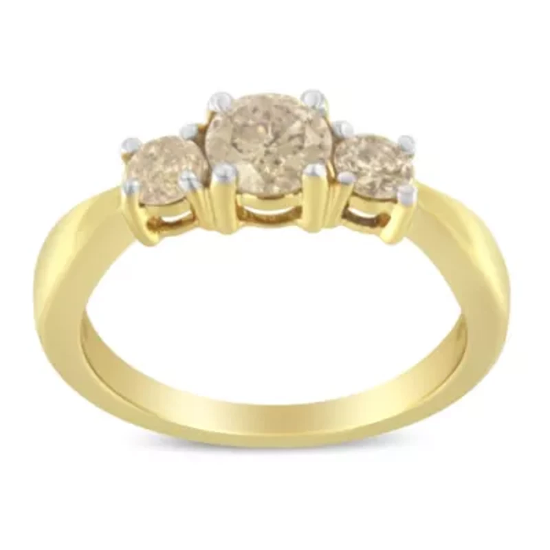 10K Yellow Gold Three Stone Diamond Band Ring