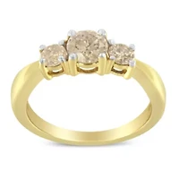 10K Yellow Gold Three Stone Diamond Band Ring
