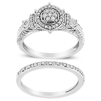 Silver 1/3 Cttw Diamond 7 Stone Engagement Ring and Wedding Band Set