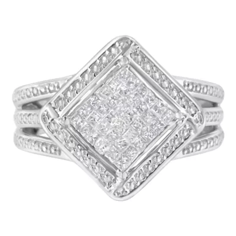 Silver 2/5 Cttw Diamond Cluster Composite Cocktail Ring
