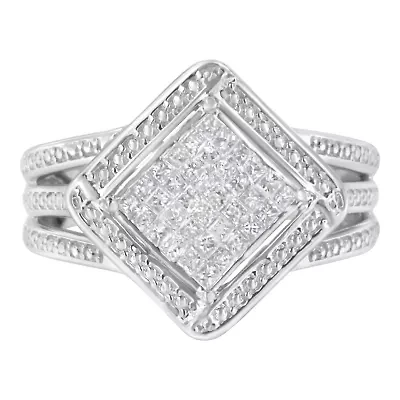 Silver 2/5 Cttw Diamond Cluster Composite Cocktail Ring