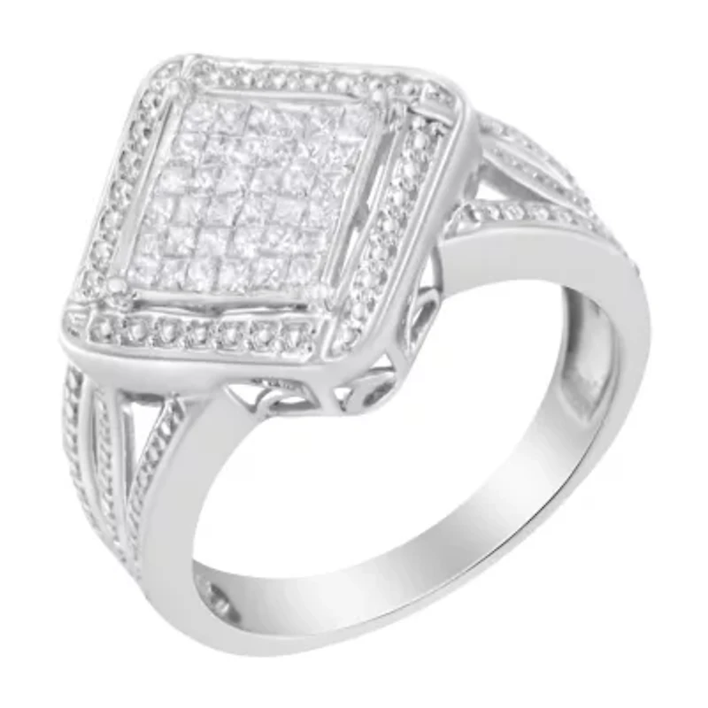 Silver 2/5 Cttw Diamond Cluster Composite Cocktail Ring