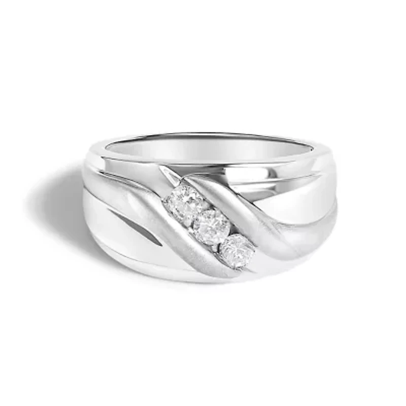Men's Silver 1/2 Cttw Diamond Channel Set 3-Stone Band Ring