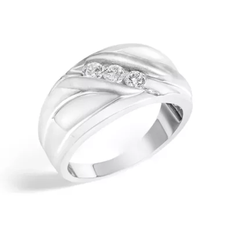 Men's Silver 1/2 Cttw Diamond Channel Set 3-Stone Band Ring