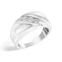 Men's Silver 1/2 Cttw Diamond Channel Set 3-Stone Band Ring