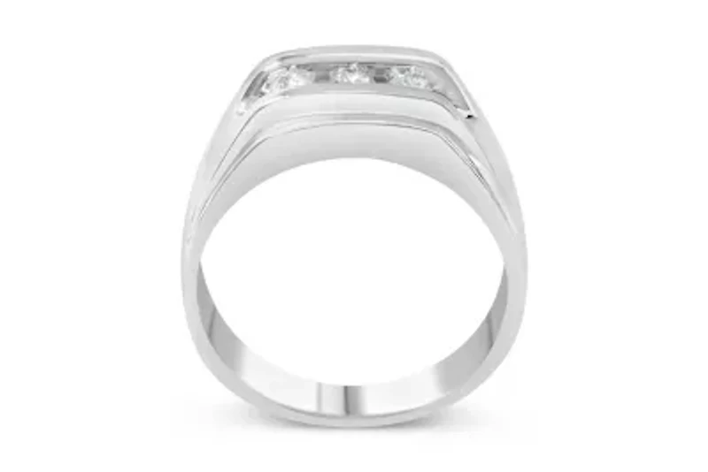 Silver 1/3 Cttw Diamond Channel Set 3 Stone Ring Band