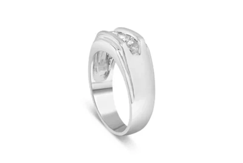 Silver 1/3 Cttw Diamond Channel Set 3 Stone Ring Band