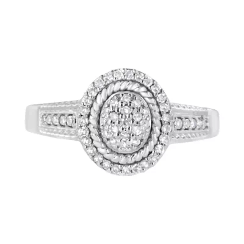 Silver 1/3 Cttw Round Diamond Braided Halo Cocktail Ring