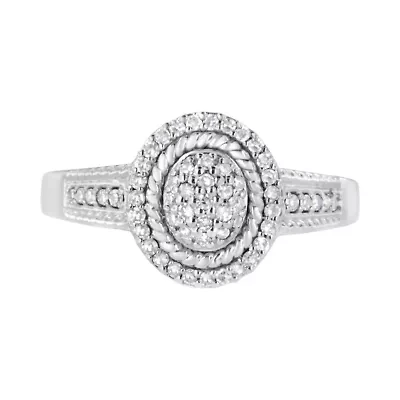 Silver 1/3 Cttw Round Diamond Braided Halo Cocktail Ring