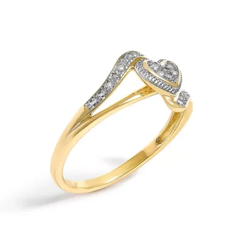 10K Yellow Gold Diamond Accent Filigree Heart Promise Ring
