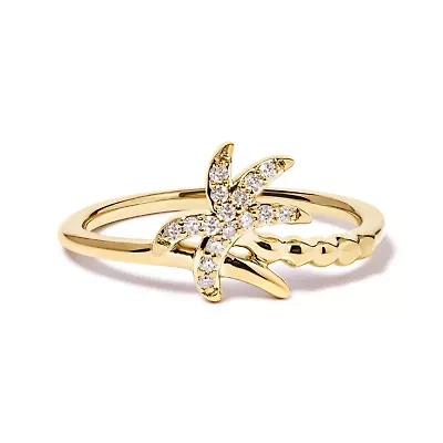 10K Yellow Gold 1/10 Cttw Diamond Palm Tree Statement Ring