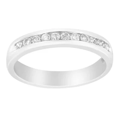 18K White Gold 1/4 Cttw Diamond 11 Stone Wedding Band Ring