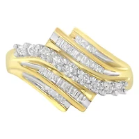 10K Yellow Gold Round and Baguette Diamond-Cut Ring