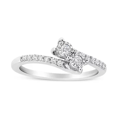 10K White Gold 1/4 Cttw Round Cut Diamond Two-Stone Ring
