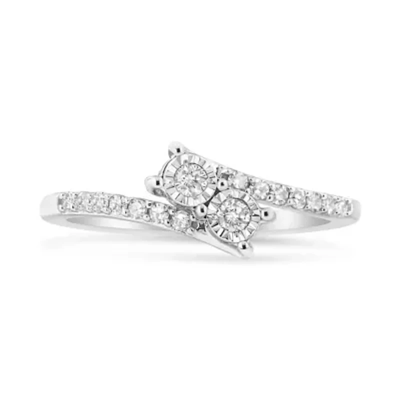 10K White Gold 1/4 Cttw Round Cut Diamond Two-Stone Ring
