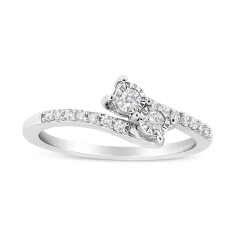 10K White Gold 1/4 Cttw Round Cut Diamond Two-Stone Ring