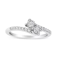10K White Gold 1/4 Cttw Round Cut Diamond Two-Stone Ring
