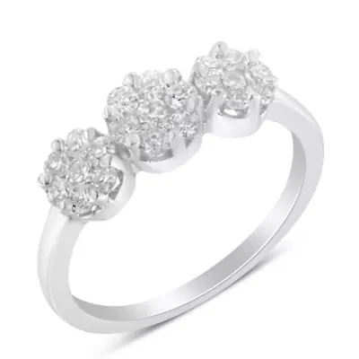 14K White Gold Three-Stone Cluster Diamond Ring