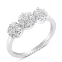 14K White Gold Three-Stone Cluster Diamond Ring