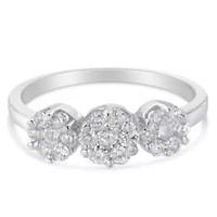 14K White Gold Three-Stone Cluster Diamond Ring