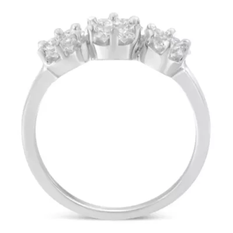 14K White Gold Three-Stone Cluster Diamond Ring