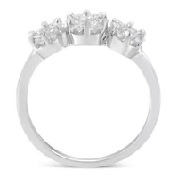 14K White Gold Three-Stone Cluster Diamond Ring