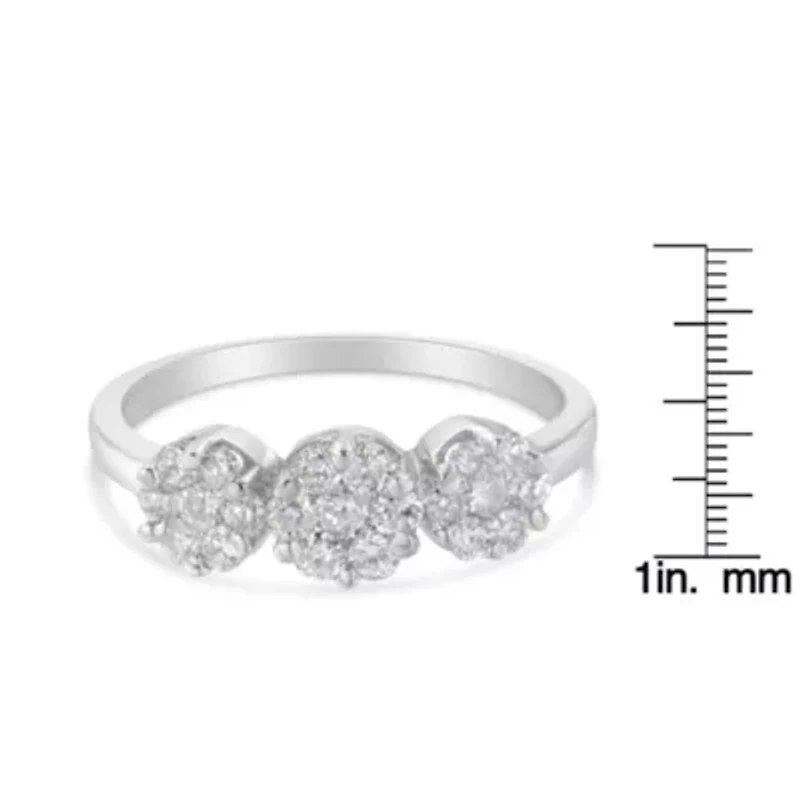 14K White Gold Three-Stone Cluster Diamond Ring