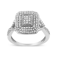 Silver 1/2 Cttw Round Diamond Cluster Cushion Ring