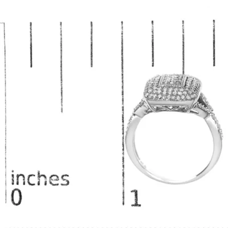 Silver 1/2 Cttw Round Diamond Cluster Cushion Ring