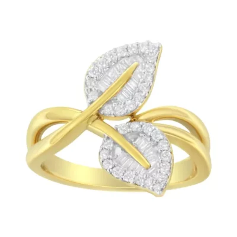 10K Yellow Gold 3/8 Cttw Diamond Leaf Cocktail Ring