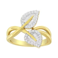 10K Yellow Gold 3/8 Cttw Diamond Leaf Cocktail Ring