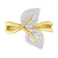 10K Yellow Gold 3/8 Cttw Diamond Leaf Cocktail Ring