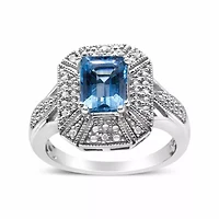 Silver Diamond Accent and 8X6 mm Blue Topaz Ring