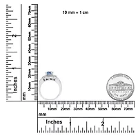 Silver Diamond Accent and 8X6 mm Blue Topaz Ring