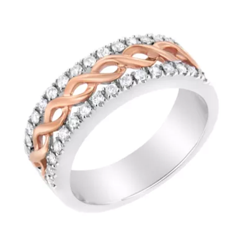 10K White and Rose Gold 1/3 Cttw Diamond Band Ring