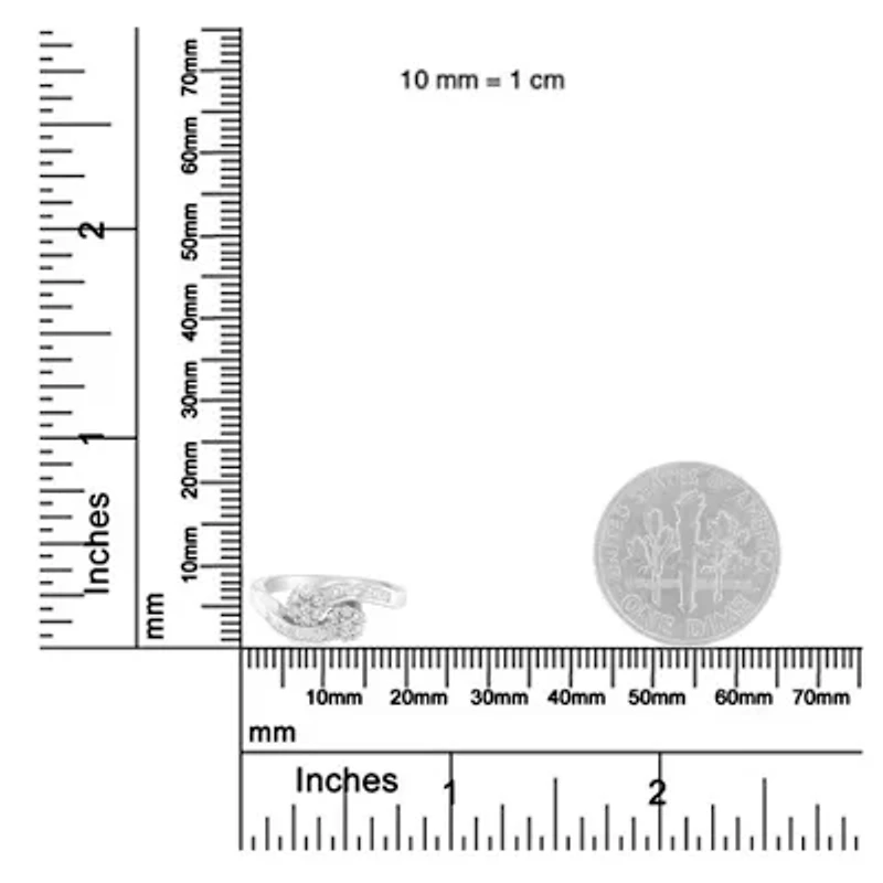 14K White Gold Round and Baguette Diamond Bypass Ring