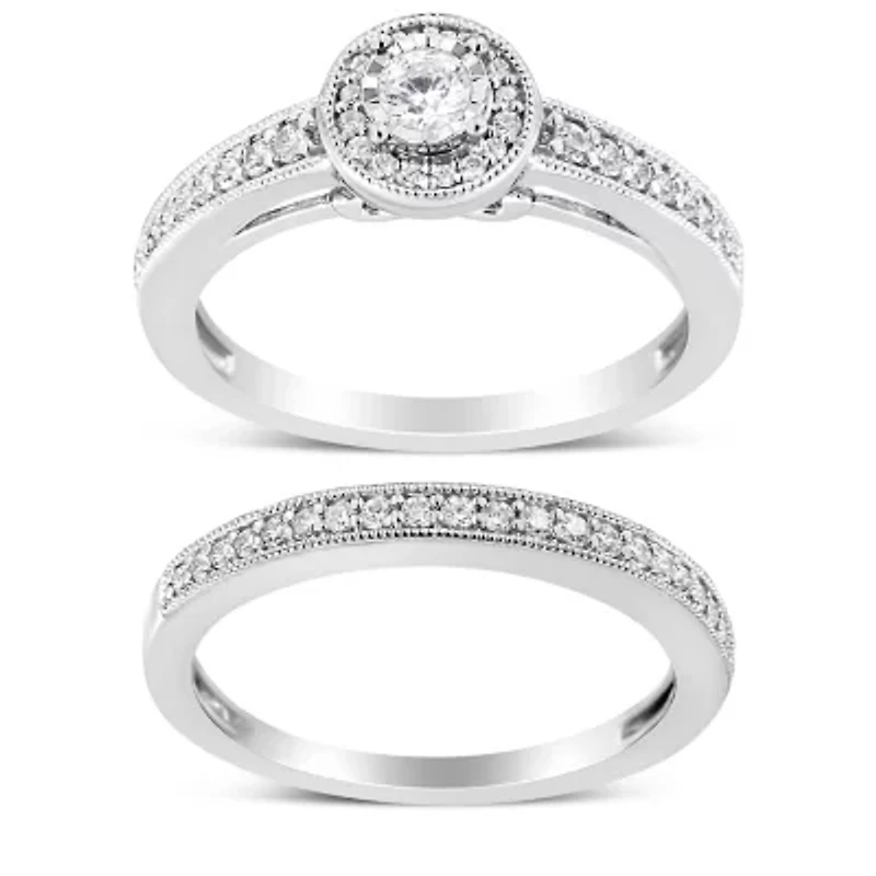 Silver 1/2 Ctw Diamond Engagement Ring Bridal Set