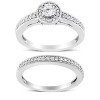 Silver 1/2 Ctw Diamond Engagement Ring Bridal Set
