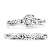 Silver 1/2 Ctw Diamond Engagement Ring Bridal Set
