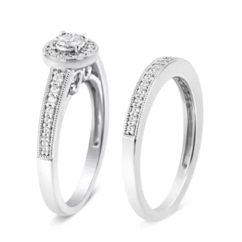 Silver 1/2 Ctw Diamond Engagement Ring Bridal Set