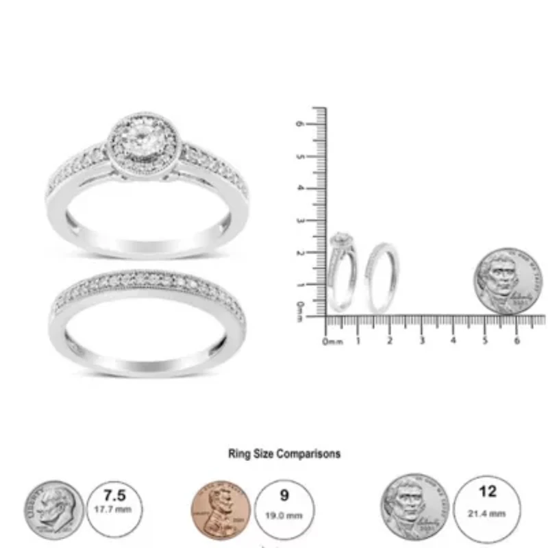 Silver 1/2 Ctw Diamond Engagement Ring Bridal Set
