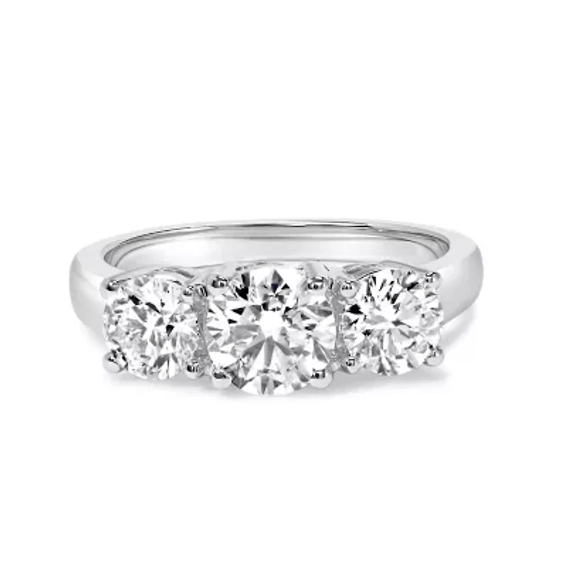Lab Created 14K White Gold 2.00 Cttw Grown Diamond 3 Stone Ring Band