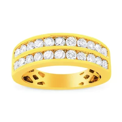 10K Yellow Gold Two-Row Diamond Band Ring