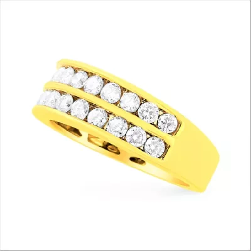 10K Yellow Gold Two-Row Diamond Band Ring