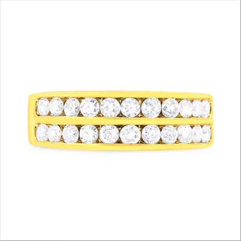 10K Yellow Gold Two-Row Diamond Band Ring