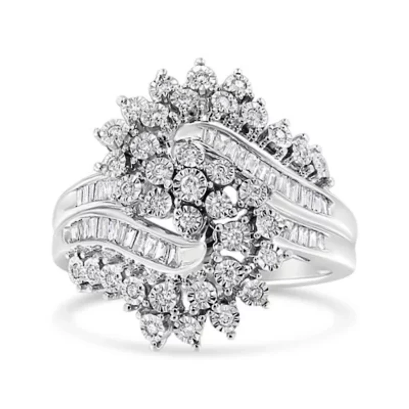 10K White Gold 1/2 Cttw "S" Shaped Bypass Cocktail Ring