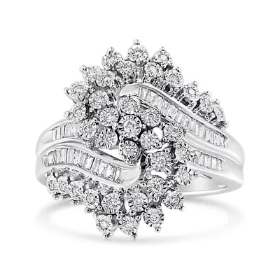 10K White Gold 1/2 Cttw "S" Shaped Bypass Cocktail Ring