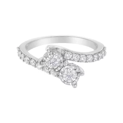 10K White Gold Two-Stone Miracle-Set Diamond Bypass Ring
